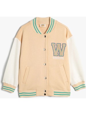 Koton Oversize Bomber Kolej Ceket Aplike Detaylı Yuvarlak Yaka