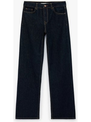 Koton Normal Bel Cepli Düğmeli Düz Paça Pamuklu Denim Pantolon - Straight Fit Jean