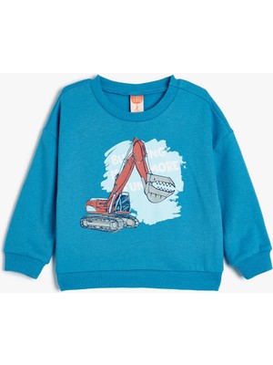 Koton Sweatshirt Vinç Baskılı Uzun Kollu Bisiklet Yaka Şardonlu Pamuklu