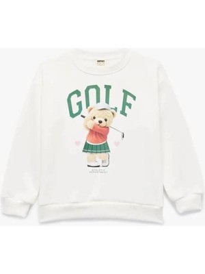 Kız Çocuk Pamuklu Ayıcık Baskılı Uzun Kollu Bisiklet Yaka Sweatshirt  (Aw 206)