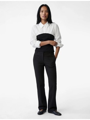 Koton Slim Fit Uzun Kollu Renk Bloklu Klasik Yaka Düğmeli Poplin Gömlek