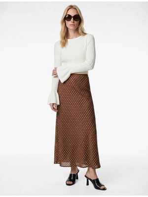 Koton Slim Fit Puantiyeli Saten Midi Etek