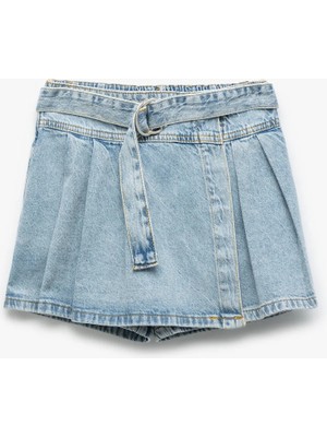 Koton Pamuklu Cepli Kemer Detaylı Denim Şort Etek