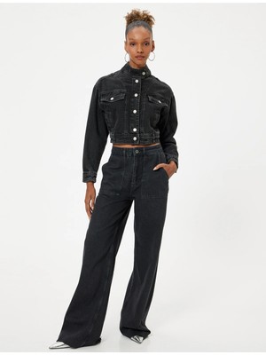 Koton Kargo Kot Pantolon Geniş Paça Düğmeli Standart Bel Pamuklu - Bianca Jeans