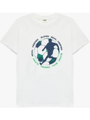 Koton Pamuklu Kısa Kollu Bisiklet Yaka Futbol Baskılı Tişört