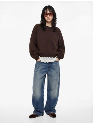 Koton Dantel Detaylı Uzun Kollu Bisiklet Yaka Oversize Sweatshirt