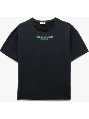 Bisiklet Yaka Baskılı Kısa Kollu Sweatshirt