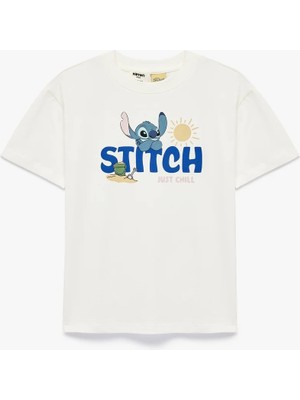 Koton Stitch Baskılı Kısa Kollu Bisiklet Yaka Pamuklu Lisanslı Tişört