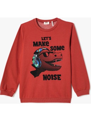 Koton Dinozor Baskılı Sweatshirt Uzun Kollu Bisiklet Yaka Şardonlu