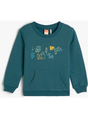 Koton Koton Sweatshirt Baskılı Uzun Kollu Bisiklet Yaka Kanguru Cepli Şardonlu Pamuklu
