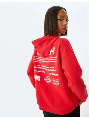 Koton Arkası Baskılı Sweatshirt Kapüşonlu Şardonlu Rahat Kalıp