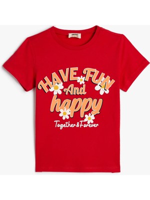 Koton T-Shirt Slogan Baskılı Kısa Kollu Bisiklet Yaka Pamuklu