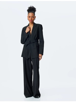 Koton Slim Fit Kruvaze Uzun Kemerli Blazer Ceket
