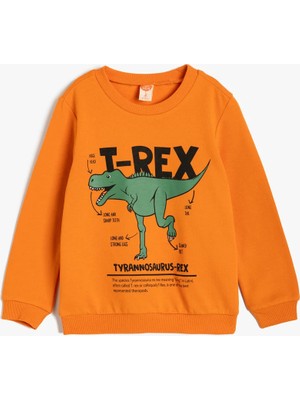 Koton Sweatshirt Dinozor Baskılı Uzun Kollu Bisiklet Yaka Pamuklu