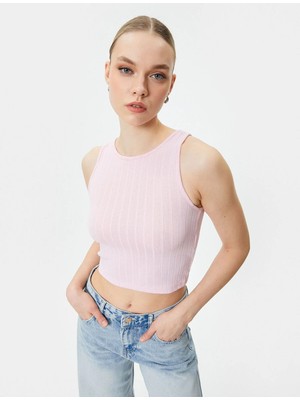 Koton Crop Atlet Kolsuz Halter Yaka Dokulu