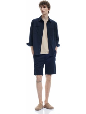 Koton Viskon Karışımlı Cep Detaylı Bermuda Slim Fit Beli Bağcıklı Şort