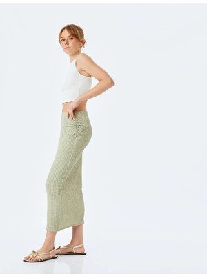 Koton Slim Fit Dokulu Drape Detaylı Yüksek Bel Kalem Etek