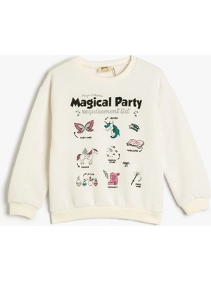 Koton Sweatshirt Şardonlu Bisiklet Yaka Baskılı