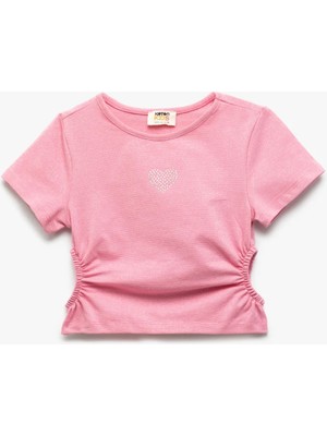 Koton Pencere Detaylı Bisiklet Yaka Kısa Kollu Pamuklu Crop Bluz
