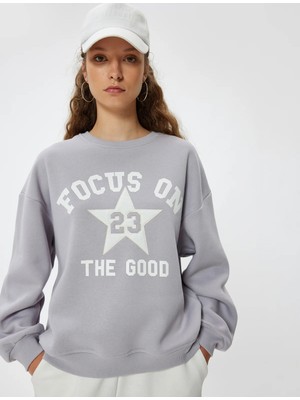 Koton Oversize Bisiklet Yaka Sweatshirt Kolej Baskılı Şardonlu