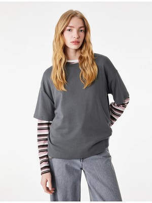 Koton Kısa Kollu Bisiklet Yaka Modal Karışımlı Basic Oversize Tişört
