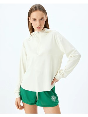 Koton Yarım Fermuarlı Kapüşonlu Dikiş Detaylı Spor Sweatshirt Interlok