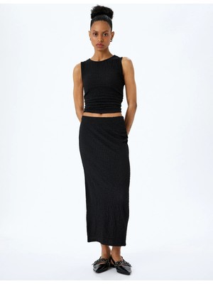 Koton Slim Fit Dokulu Drape Detaylı Yüksek Bel Kalem Etek