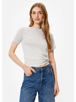 Koton Dokulu Kısa Kollu Tişört Bisiklet Yaka Slim Fit