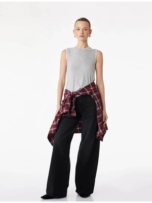 Koton Yüksek Bel Pamuklu Düğmeli Geniş Paça Denim Pantolon -  Wide Leg Jeans
