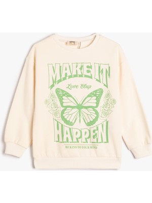 Koton Kelebekli Sweatshirt Uzun Kollu Bisiklet Yaka Baskılı