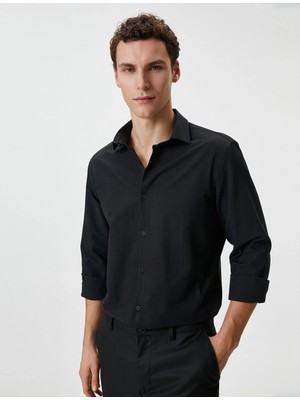 Koton Slim Fit Gömlek Yarım Italyan Yaka Düğmeli Dokulu