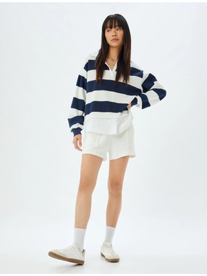 Koton Gömlek Yaka Sweatshirt Oversize Renk Bloklu Şardonlu