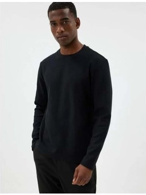 Koton 5WAM70065MK 999 Sıyah Erkek Pamuk Jersey Sweatshırt