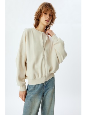 Koton Oversize Fermuarlı Sweatshirt Dikiş Detaylı Bisiklet Yaka