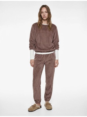 Koton Uzun Kollu Bisiklet Yaka Dokulu Pijama Üstü