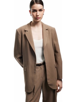 Koton Cepli Astarlı Kruvaze Keten Karışımlı Oversize Blazer Ceket