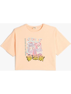 Koton Oversize Anime Tişört Kısa Kollu Bisiklet Yaka Pamuklu