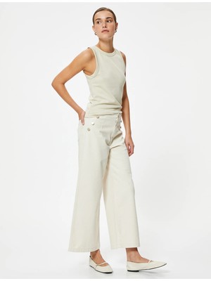 Koton Crop Geniş Paça Kot Pantolon Yüksek Bel Düğmeli - Bianca Wide Leg Jean