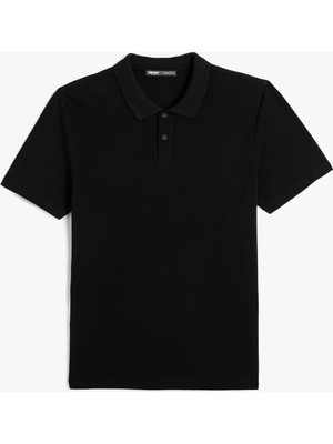 Koton 4SAM10113MK 999 Siyah Erkek Pamuk Jersey Kısa Kollu Basic Polo T-Shirt