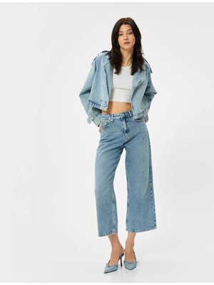 Koton Normal Bel Normal Paça Relaxed Açık Indigo Kadın Denim Pantolon 4SAL40009MD