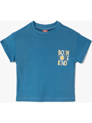 Koton Tişört Slogan Baskılı Kısa Kollu Bisiklet Yaka Pamuklu