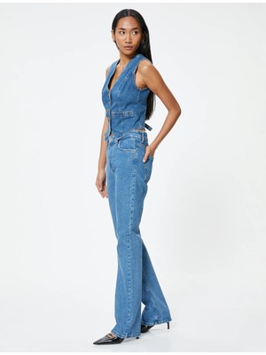 Koton İspanyol Paça Kot Pantolon Yüksek Bel Cepli - Flare Slim Jeans