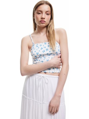 Koton Bürümcük Ip Askılı Çiçekli Dar Kesim Crop Üst