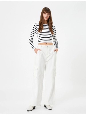 Koton Crop Tişört Uzun Kollu Bisiklet Yaka Slim Fit