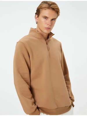 Koton Yarım Fermuarlı Sweatshirt Dik Yaka Uzun Kollu