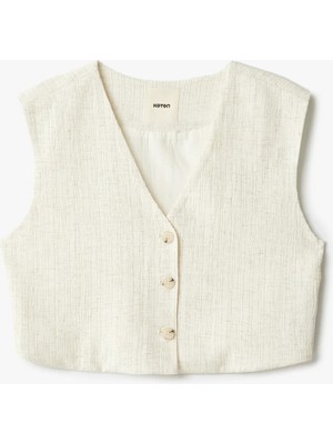 Koton Viskon Keten Karışımlı Düğmeli Crop Blazer Yelek