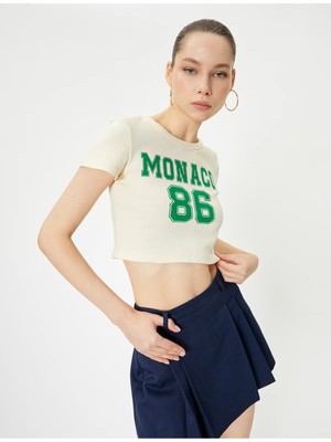 Koton Crop Monaco Tişört Kısa Kollu Bisiklet Yaka Pamuklu Slim Fit
