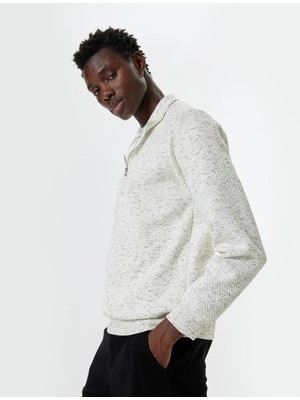Koton Yarım Fermuarlı Sweatshirt Dokulu Pamuklu