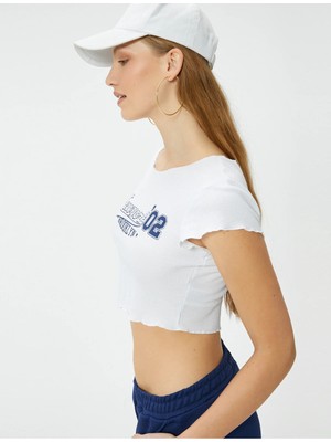 Koton New York Crop Tişört Kısa Kollu Bisiklet Yaka Slim Fit