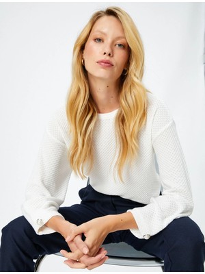 Koton Crop Sweatshirt Dokulu Bisiklet Yaka Uzun Kollu